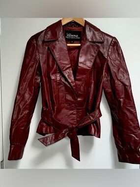 Vintage Wilsons Leather Deep Burgundy Faux Leather Belted Jacket